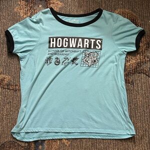 Light Teal And Black Hogwarts Ringer T-Shirt
